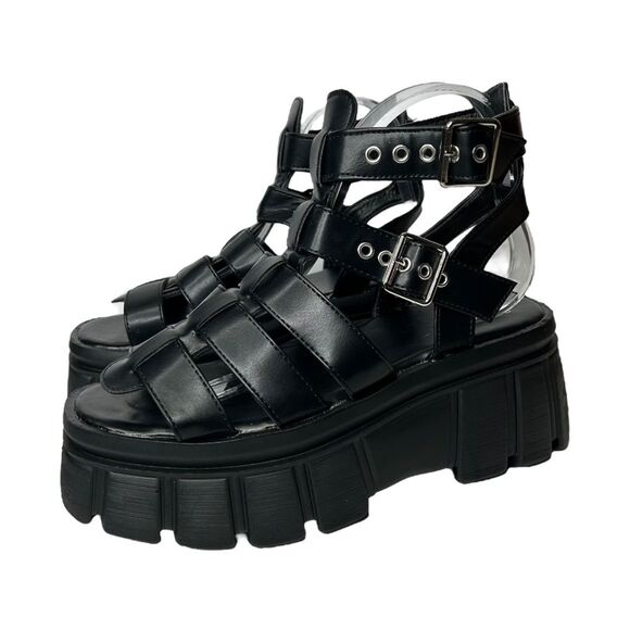 New Faux Leather Ankle Strap black buckle Chunky Platform fisherman sandals 11 - Picture 11 of 11